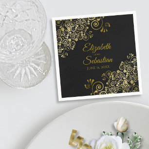 Verziertes Gold Floral Filigree Elegante Schwarze Serviette
