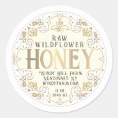 Verziertes Gold Frame Bee Lilie Honey Label Runder Aufkleber (Vorderseite)