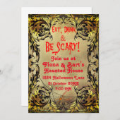 Verziertes Gold Frame Halloween-Party Einladung (Vorne/Hinten)