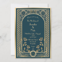 Verziertes Gold - Hochzeitseinladung