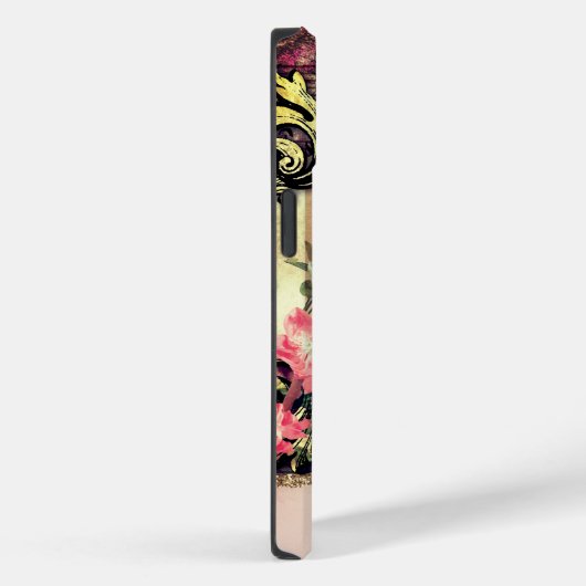 Verziertes Gold Mauve und Black Peacock mit Namen Case-Mate iPhone Hülle (Rückseite / Rechts)