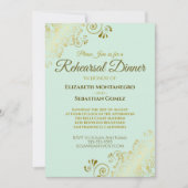 Verziertes Gold & Mint Green Wedding Probe Dinner Einladung (Vorderseite)