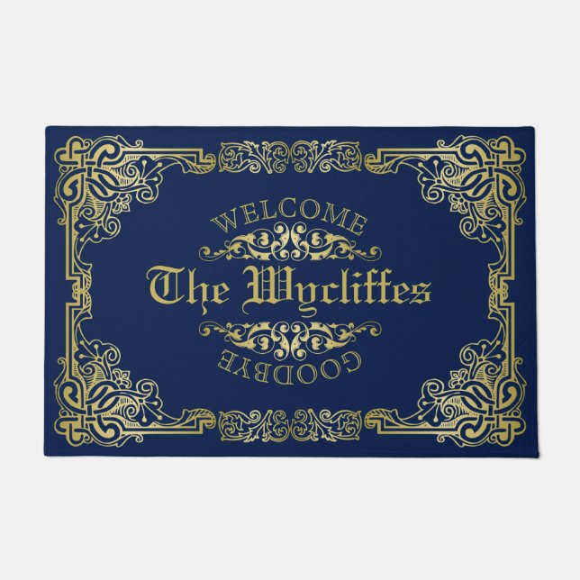 Verziertes Gold Monogramm Wählen Sie Ihre Hintergr Fußmatte (Vorderseite)