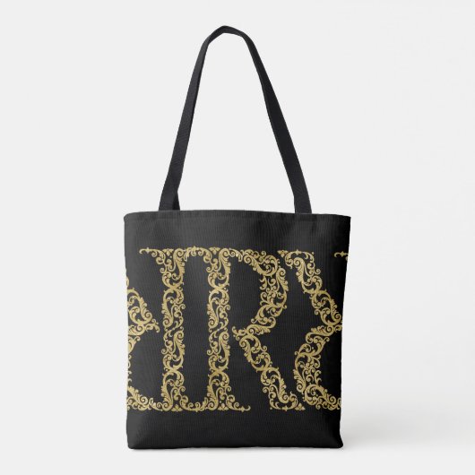 Verziertes Gold R Monogram Erstdesign auf einer be Tasche (Rückseite)