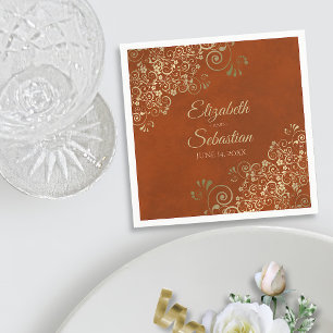 Verziertes Gold Spitzen Elegantes Rost Orange Hoch Serviette
