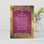 Verziertes Gold Tone Floral Rahmen Hochzeitszettel (Stehend Vorderseite)