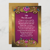 Verziertes Gold Tone Floral Rahmen Hochzeitszettel (Vorne/Hinten)