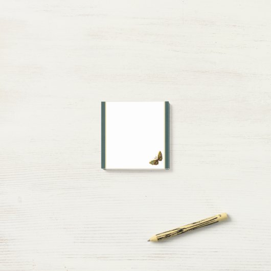 Verziertes Gold und Aquamariner Schmetterling 3"x3 Post-it Klebezettel (Auf Schreibtisch)