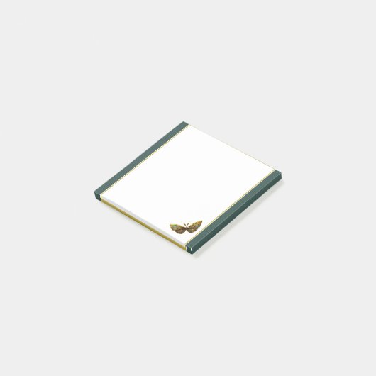 Verziertes Gold und Aquamariner Schmetterling 3"x3 Post-it Klebezettel (angewinkelt)