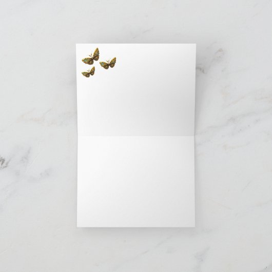 Verziertes Gold und Aquamariner Schmetterling Dank Dankeskarte (Innenseite)