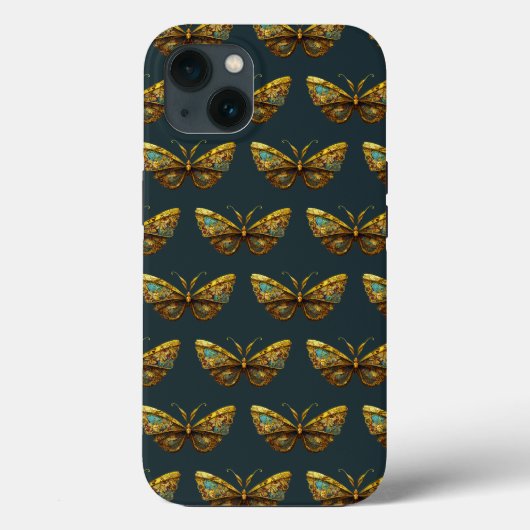 Verziertes Gold und Aquamarines Schmetterling Case-Mate iPhone Hülle (Rückseite)