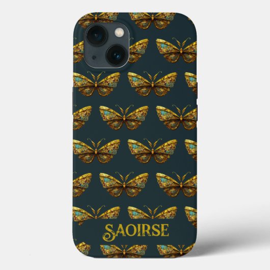 Verziertes Gold und Aquamarines Schmetterling Case-Mate iPhone Hülle (Rückseite)