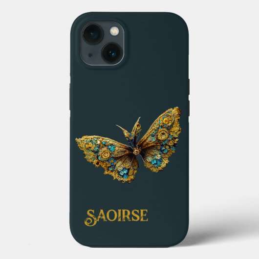 Verziertes Gold und Aquamarines Schmetterling Case-Mate iPhone Hülle (Rückseite)
