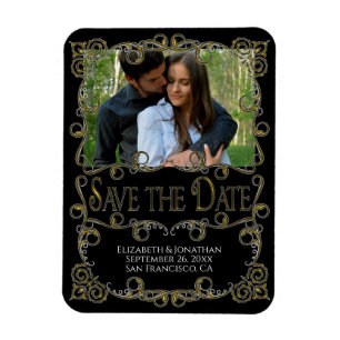 Verziertes Gold und Schwarze Hochzeit Sichern Sie Magnet