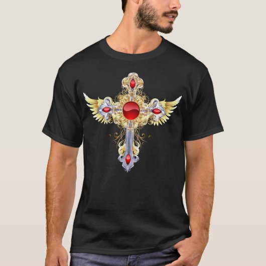 Verziertes Gold und Silber verschönert Heiligkreuz T-Shirt (Vorderseite)