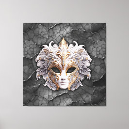 Verziertes Gold / Weiße Details auf grauem Marmor Leinwanddruck