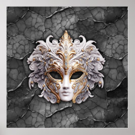 Verziertes Gold / Weiße Details auf grauem Marmor Poster