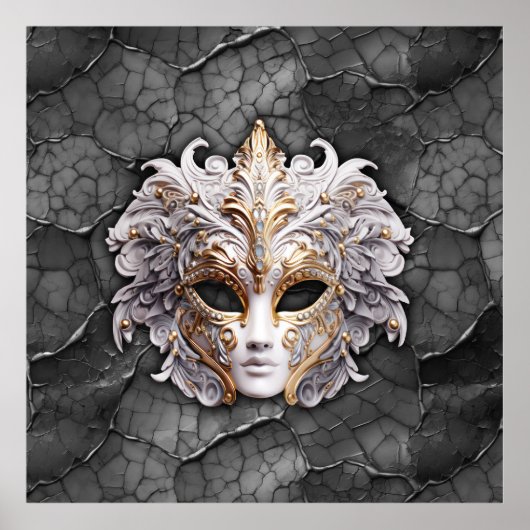 Verziertes Gold / Weiße Details auf grauem Marmor Poster (Vorne)