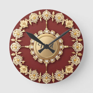 Verziertes goldenes Blumendesign Runde Wanduhr