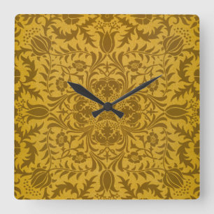 Verziertes goldenes Blumenmuster mit symmetrischen Quadratische Wanduhr