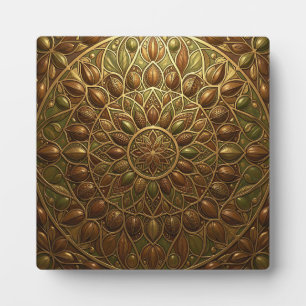 Verziertes goldenes Bronzemandala mit floralem Rel Fotoplatte
