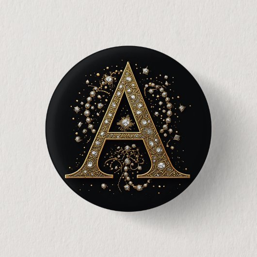 Verziertes goldenes Buchstabe A Luxus-Monogramm im Button (Vorderseite)