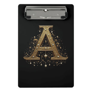 Verziertes goldenes Buchstabe A Luxus-Monogramm im Mini Klemmbrett