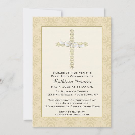 Verziertes Goldkreuz mit dem Bogen, religiös Einladung (Vorderseite)