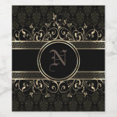 Verziertes Gotisches Mit Monogramm Black & Gold La Weinetikett (Einzelnes Label)
