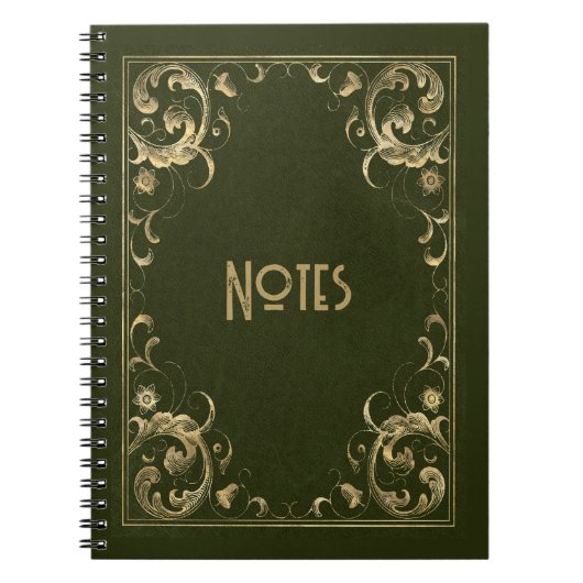 Verziertes Green und Gold Frame Notebook Notizblock (Vorderseite)