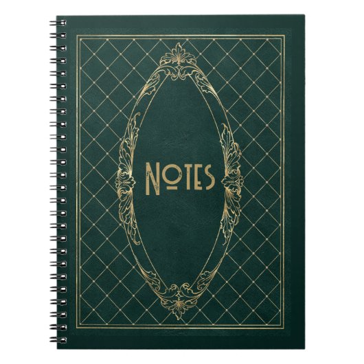 Verziertes Green und Gold Frame Notebook Notizblock (Vorderseite)