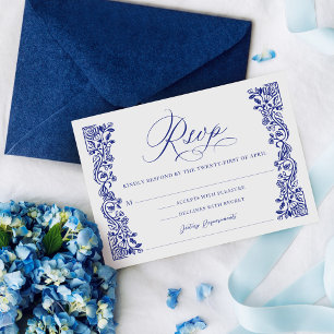 Verziertes griechisches Blumenmuster Blau Elegante RSVP Karte
