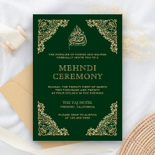 Verziertes grün-goldenes islamisches Mehndi Begleitkarte