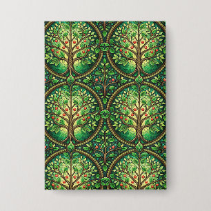 Verziertes grünes Baum-Muster auf dunklem Hintergr Button