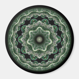 Verziertes grünes Fraktal, Rundschmuck Magnet