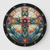 Verziertes Hartglaskreuz Große Wanduhr (Vorderseite)