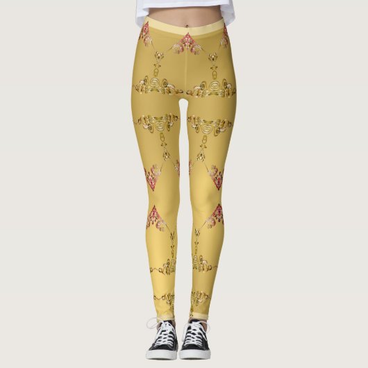 Verziertes Herz am Goldenen Ocker Leggings (Vorderseite)