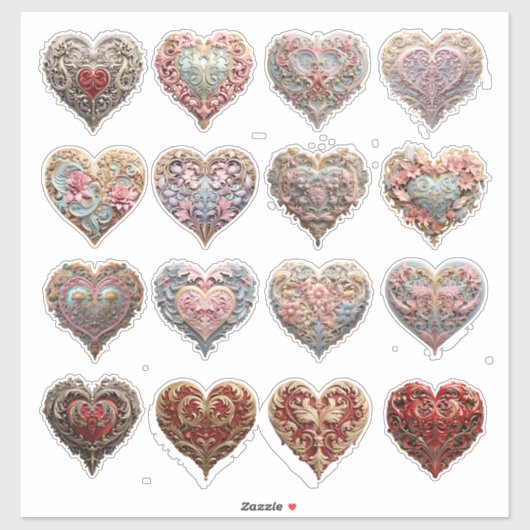 Verziertes Herz Aufkleber (Blatt)