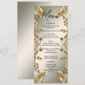 Verziertes Hochzeitsmenü mit weißem Blumengold Menükarte (Vorne/Hinten)