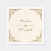 Verziertes Hochzeitspapier aus Creme und Gold Serviette (Vorderseite)