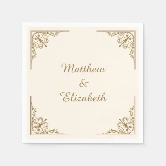 Verziertes Hochzeitspapier aus Creme und Gold Serviette (Vorderseite)