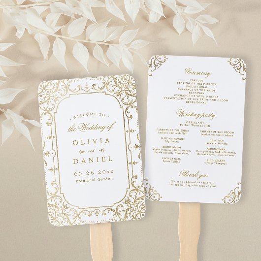 Verziertes Hochzeitsprogramm für goldene Jahrgänge Fächer