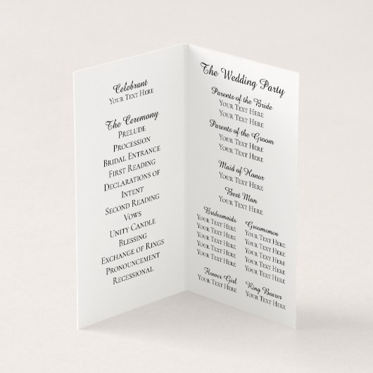 Verziertes Hochzeitsprogramm für Rahmen und Blumen (Innenseite)