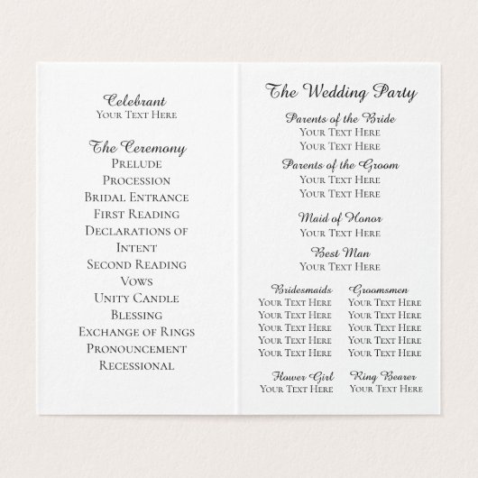 Verziertes Hochzeitsprogramm für Rahmen und Blumen (Innenseite Aufgefaltet)