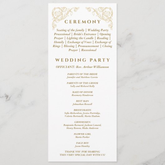 Verziertes Hochzeitsprogramm für Rokoko Vintage Programm (Rückseite)