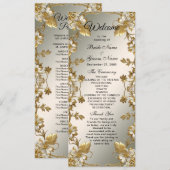 Verziertes Hochzeitsprogramm für White Floral Gold Programm (Vorne/Hinten)