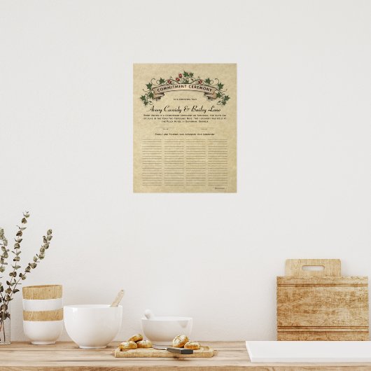 Verziertes Hochzeitsszeugnis für Gastbücher Poster (Küche)