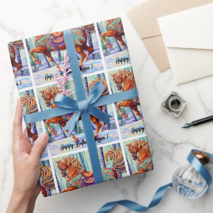 Verziertes hölzernes Karussellpferd Geschenkpapier