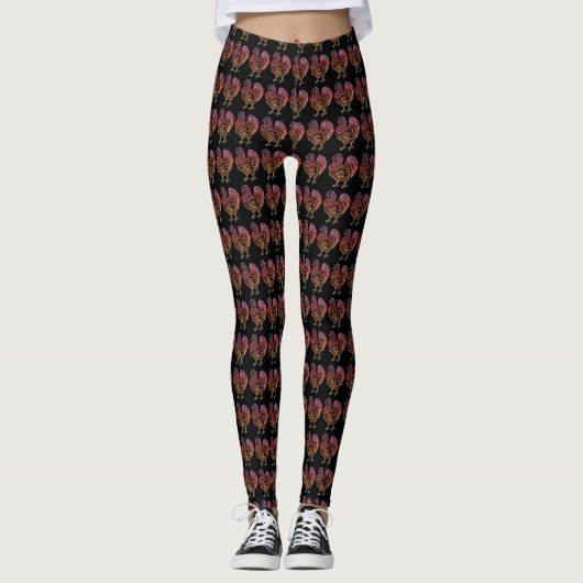 Verziertes Huhn Lineart Leggings (Vorderseite)
