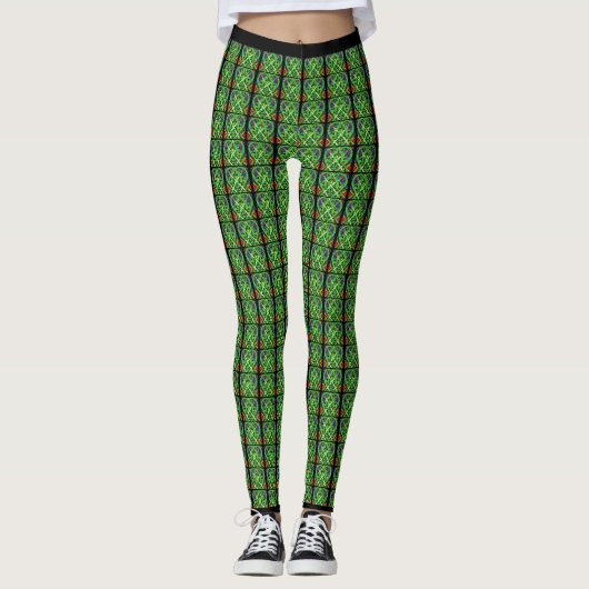 Verziertes irisches Knotmuster Gelb Leggings (Vorderseite)